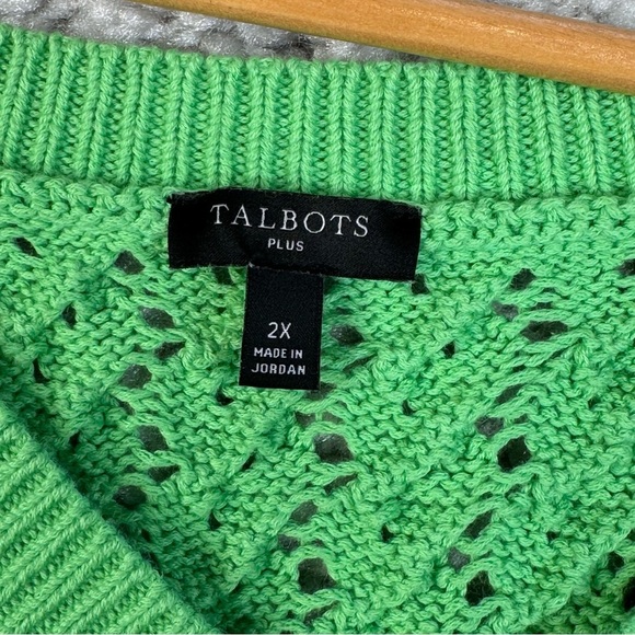 Talbots Plus OPEN STITCH V-NECK SWEATER in GREEN. 2X - Picture 4 of 10